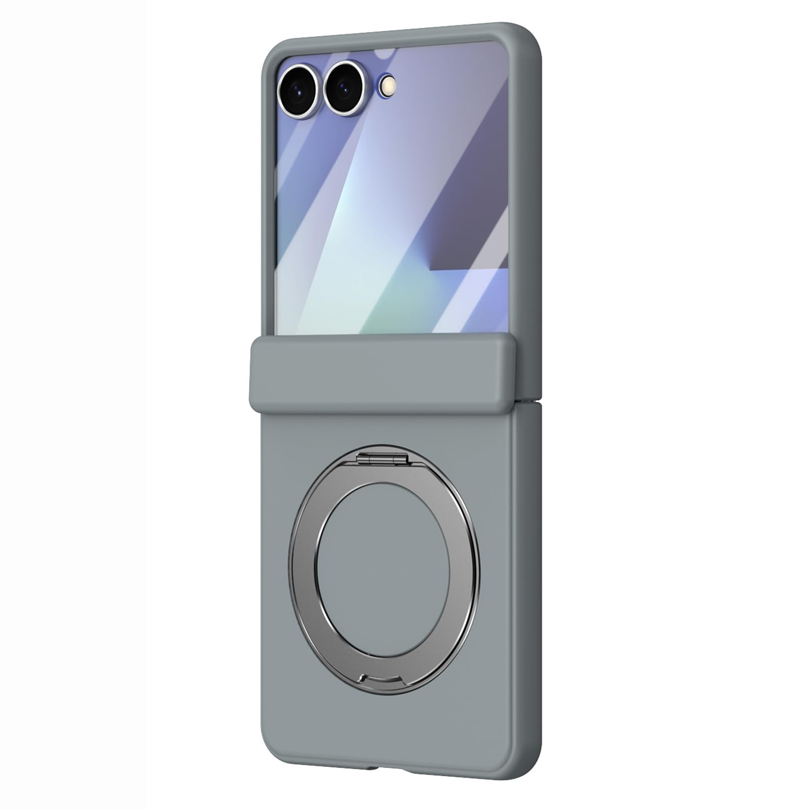 LUOTANL Ultra Thin Case for Samsung Galaxy Z Flip 8, Magnetic Ring Hinge Wrap Case Tempered Glass Screen Protector Cover,Silver,Flip 8