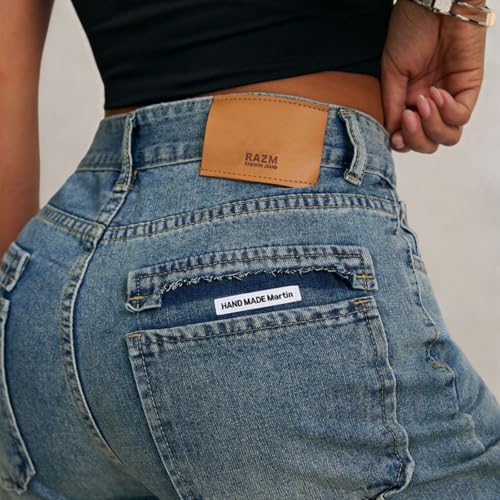 Womens Straight Leg High Waisted Jeans Wide Leg Drawstring Stretchy Denim Pants with Pockets Casual Baggy Retro Jeans4