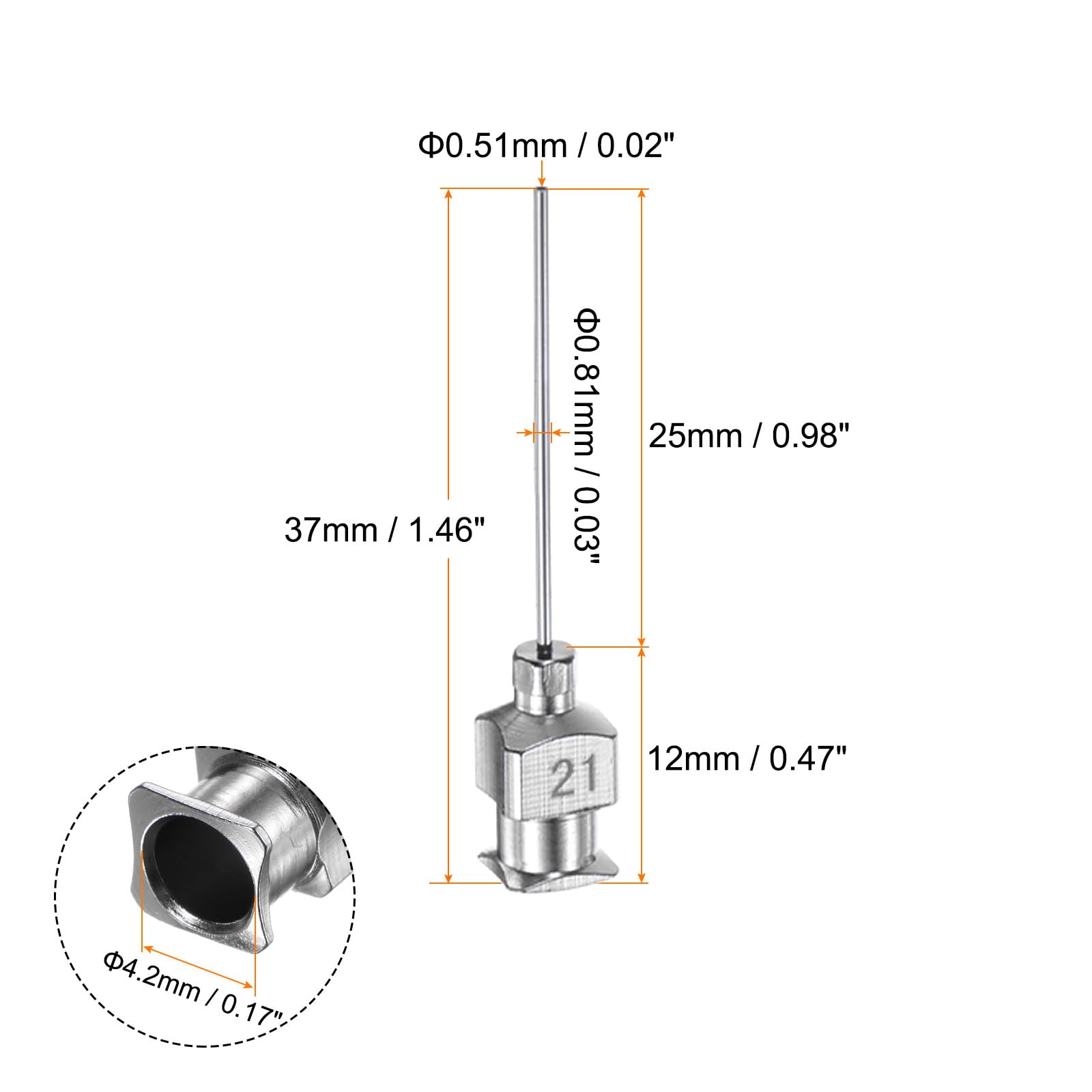 HARFINGTON 20pcs 21Gauge Stainless Steel Dispensing Needles, 1" All Metal Glue Needle Tube Blunt Tips Luer Lock for Thick Liquids, Ink, Glue, Lab Use — Amazon image 2
