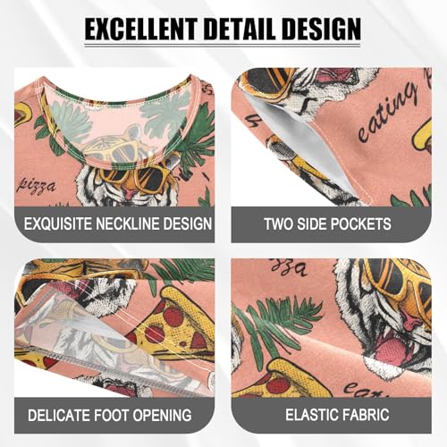 Tiger with Pizza Cartoon Pattern Summer Cute Pajama Sets, Short Sets for Daily Wears and Sleep Wears4