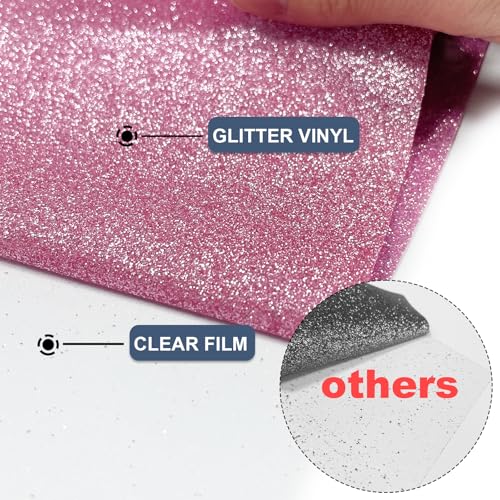 Image of Pink Glitter Heat Transfer Vinyl 12 inch x 8 ft HTV for Shirts, Glitter HTV Iron on for All Cutter Machine - Easy to Cut & Weed for Heat Vinyl Design (Pink)
