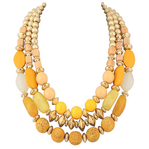 Bocar 3 Layer Chunky Statement Beaded Necklace Fashion Multi Layer Women Collar Necklace(NK-10625) (Amber Yellow)