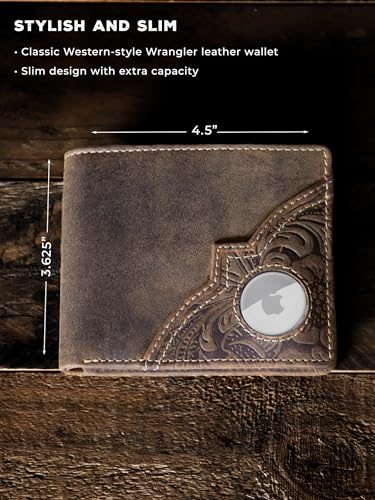 Wrangler Men's Wallet with AirTag Holder, Slim RFID Blocking, Genuine Leather, 11-22 Card Bifold4