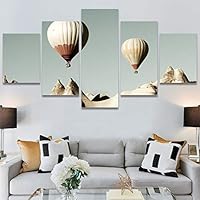 SIGNWIN 5 Panel Canvas Wall Art Modern Art Expressive Hot Air Balloon Minimalist Multicolor Photography Transportation for Home Decorations Ready to Hang - 60