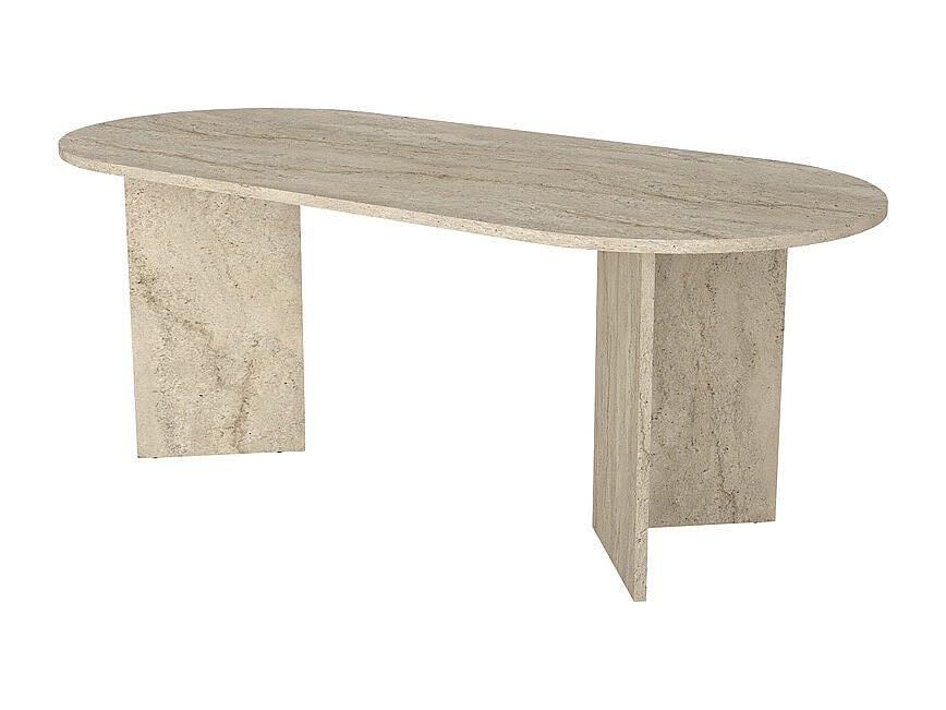 Vente-unique - Table à Manger 8 Personnes - Effet travertin Beige - TOPANIA