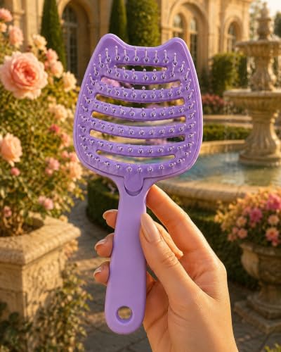 Image of Premium 3D Detangling Hair Brush for Women & Men- Anti Hair Fall Comb for Curly, Wavy & Straight Hair | Hair Straightening Brush, Wet & Dry Styling Brush | Scalp Massager, Frizz Control & Tangle Free Grooming Brush (PACK OF 1) (CAT PURPLE)