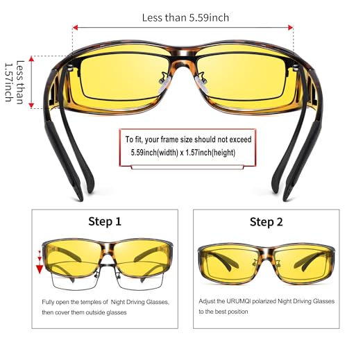 Image of URUMQI Night Vision Driving Glasses Fit Over Eyeglasses for Men Women