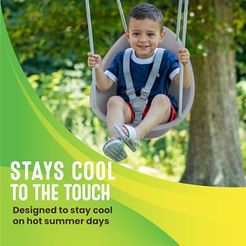 Image of Swurfer Coconut Toddler Swing - Comfy Baby Swing Outdoor, 3- Point Adjustable Safety Harness, Secure, Safe Quick Click Locking System, Blister-Free Rope, Easy Installation, Ages 6-36 Months, Gray