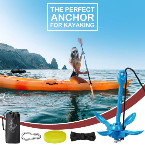 Image of MorningRo 1 Pack 1.5 /3.5 lb Marine Kayak Anchor Kit with 40ft Rope and Buoy Folding Grapnel Boat Anchor Kit Kayak Fishing Accessories for Small Boats, Canoe, SUP Paddle Boards