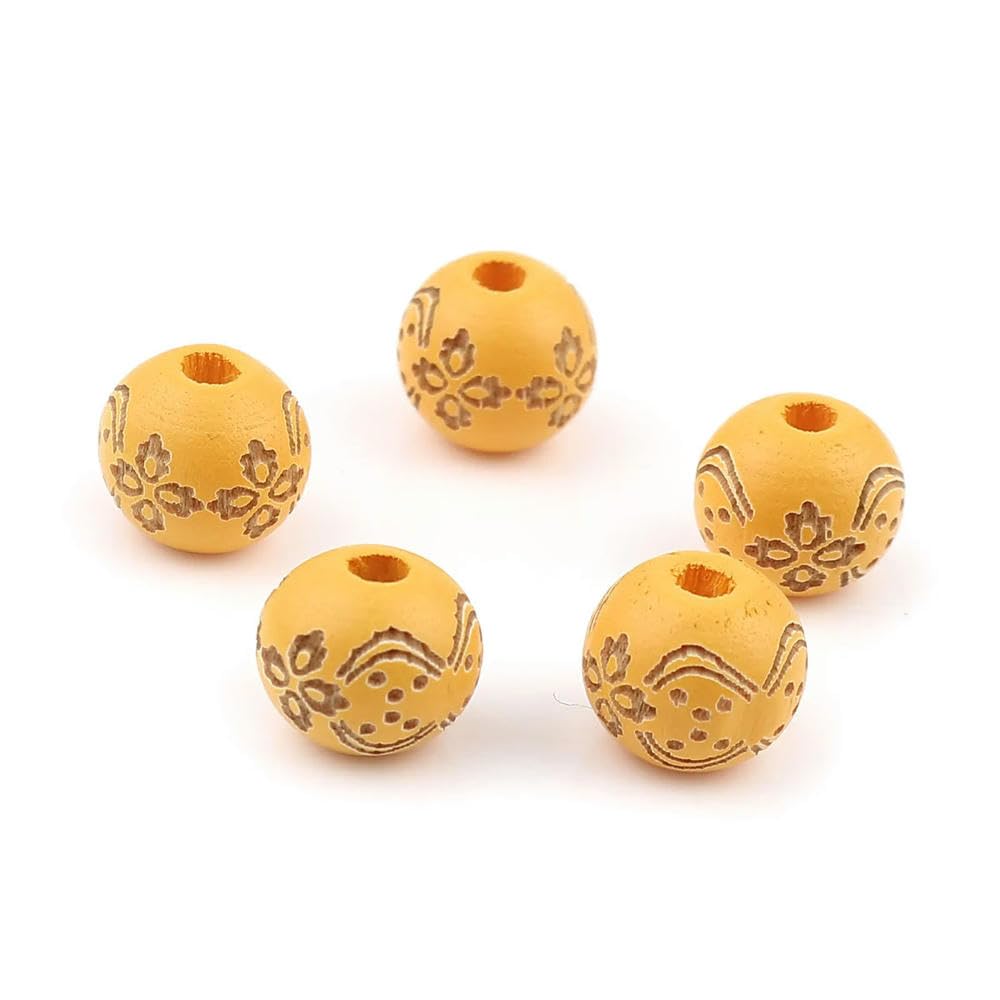 500 Uds. Cuentas espaciadoras Redondas de Madera con patrón de Flores, Cuentas de Madera Vintage para fabricación de Joyas, Pulseras de Cuentas DIY