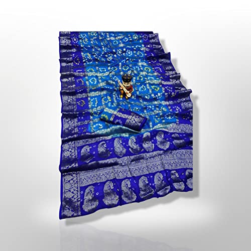 PK HUB Women's Bandhej Banarasi Silk Zari Work Saree with Running Blouse (Saree - 5.5 Meter & Blouse - 0.80 Meter)(Saree Come without Roll Press & Small Holes May Come Due to Hand Die Bandhej)