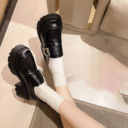 Women's Plush Fleece-Lined Chunky Platform, Vintage Retro Style Metal Buckles Ideal for Autumn Winter, Casual Office Wear3