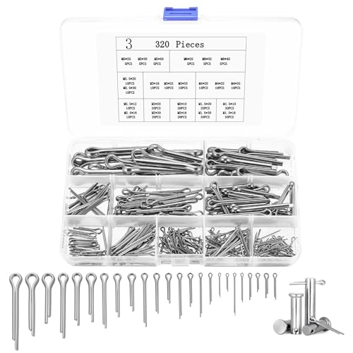 320 Stück Splinte Sortiment Sicherungssplint Klappsplinte Sortiment Edelstahl Federstecker Set Federsplinte Clips für Autos Wohnmobile Gartengeräte(24 Größen)