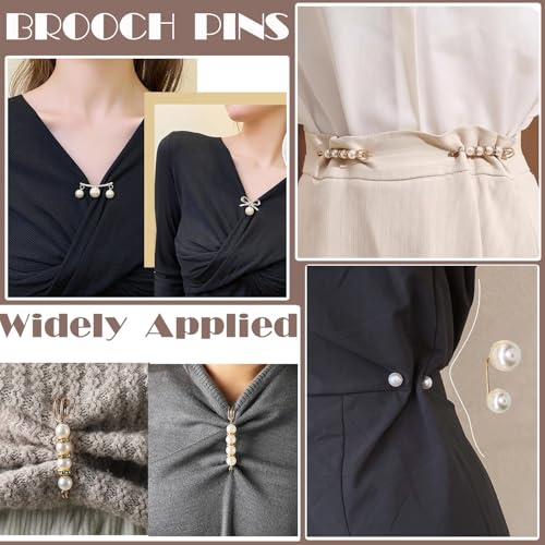 Image of 12-45PCS Scarf Ring Clip Pearl Brooch Pins - T-shirt Sweater Shawl Ties Clips Clothes Corner Knotted Button Fashion Metal Round Circle Shirt Clip Buckle Brooches for Women Girls Gift
