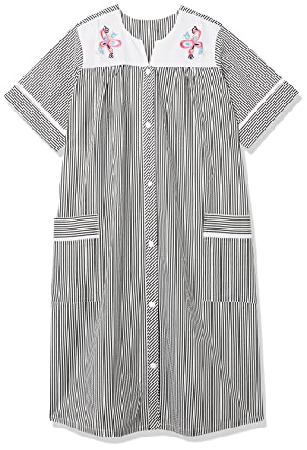 Image of AmeriMark Women Calf-Length Snap Front Knit Duster House Coat Robe - Loose-Fitting Plush Bathrobe - Short Sleeve Bath Robe