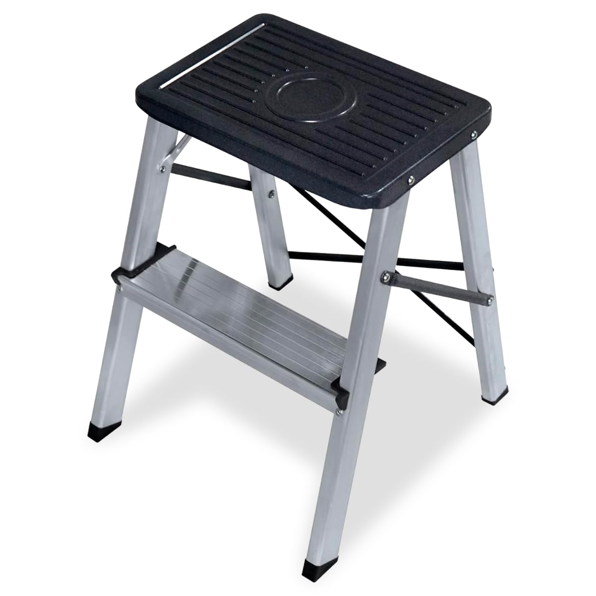 Amig - Escalera Plegable Pequeña de 2 Peldaños - Taburete con Escalones Antideslizantes - Peso Máximo 150 kg - Aluminio - Fácil de Almacenar