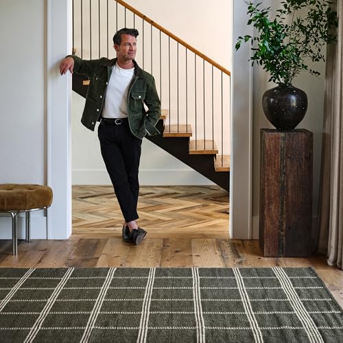 Image of Rugs USA x Nate Berkus Downing Plaid Wool Cozy Area Rug, 9' 6 inch x 13' 6 inch, Green