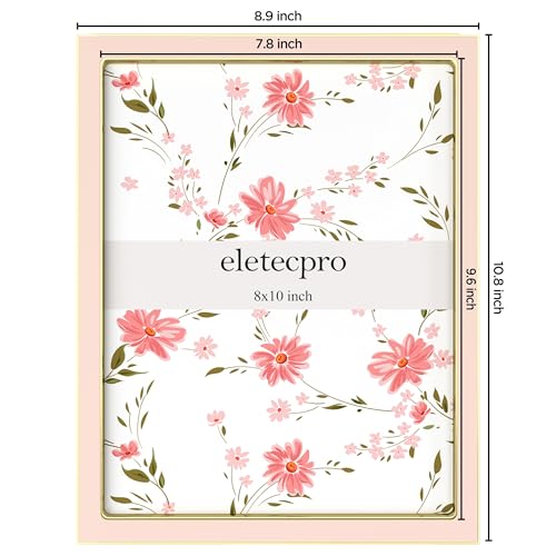 Image of eletecpro 8x10 Enamel Picture Frame with Real Glass Cover, Cute Photo Frame with Gold Metal Edge, Horizontal and Vertical Display Pictures 8 by 10 for Tabletop and Wall Decor, Pink, 1 Pack