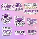 10 Pcs Senior Class of 2027 Graduation Stickers, Blue Graduation Cap, Senior 27 Typography, High School Gift Stickers Die-Cut Waterproof for Laptop, Water Bottle, Phone (Purple, 4 inch)