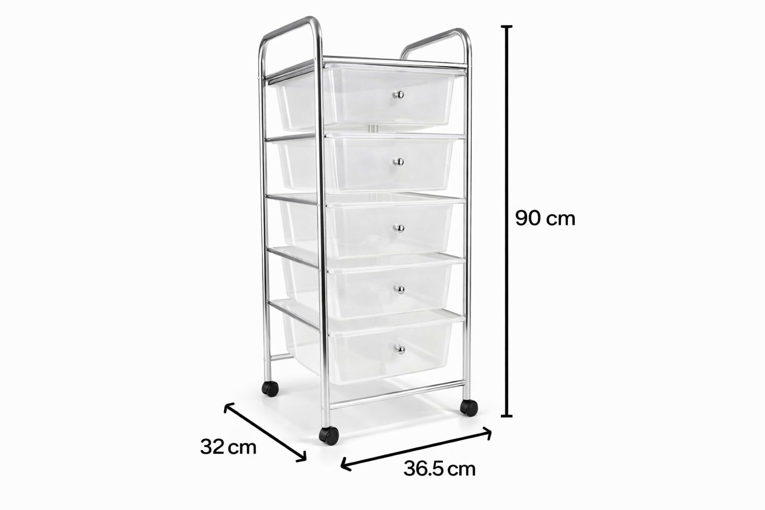 HERSIG Cajonera Plastico Metal Blanco 5 Alturas con Ruedas