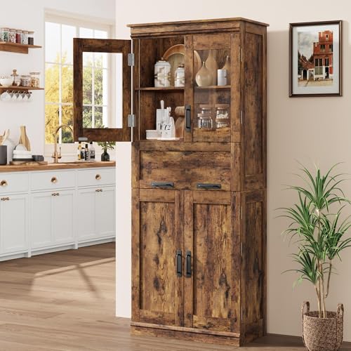 GarveeMore Armario de Baño Estilo Clásico Antiguo, Premium Ancho, Gran Almacenamiento, Ideal para Cocina, Baño y Salón. Estructura de Madera Maciza. 60 × 30 × 170 cm, Color Vintage