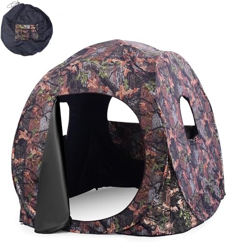 GYMAX Puesto de Caza Portátil de 360 Grados, Estor de Suelo Plegable para 2-3 Personas con Bolsa de Transporte, Estaca de Tierra, Persiana de Caza de Pavos y Ciervos, Camuflaje