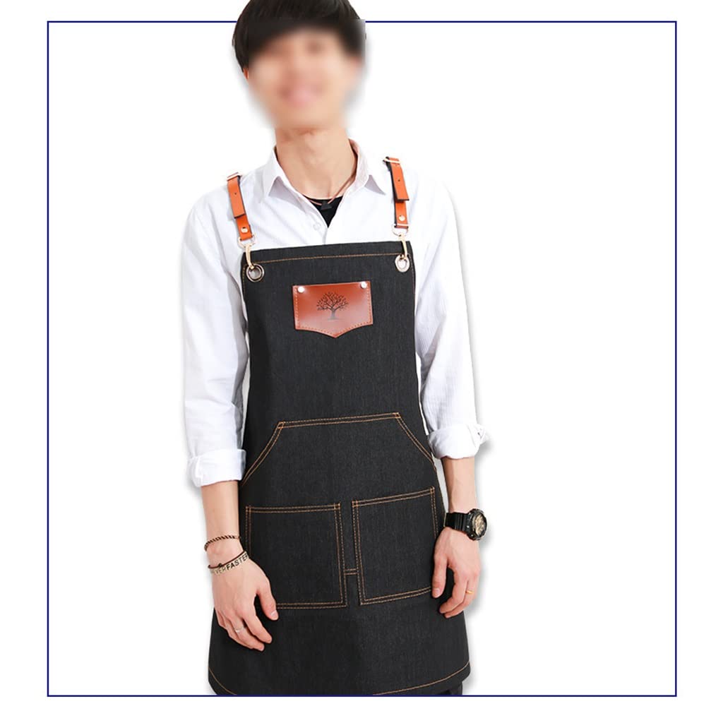 Tabliers de serveur Tablier de barista Avec Tablier de poche Accueil Tablier de cuisson Restaurant Chef Tablier Tablier for hommes Tablier for femme Tabliers de cuisine (Color : Black)