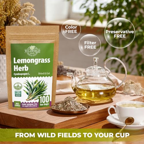 Image of 100 Bags Dried Lemongrass Tea Lemon Grass Leaf Herbal Tea Zacate De Limon (Cymbopogon) - 100 Count 1.5g Bags Lemongrass Chai Herb Limoncillo (Hierba Limon)