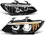 [AFS Model] Dual Animated Start-Up Halo Sequential LED Turn Signal Projector HID Headlights, Compatible with BMW E92 E93 3-Series Coupe Convertible 07-13, Driver and Passenger Side, Black Housing
