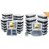 Enther Meal Prep Container 20 Pack 3 Compartments with Lids & Meal Prep Containers Single Lids, Food...