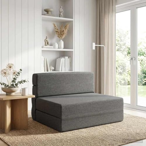 zylophax Canapé-lit Pliable Gris Clair en Tissu 70 x 72 x 60 cm Convertible modulable clic clac futon pour Salon séjour Chambre Bureau Studio