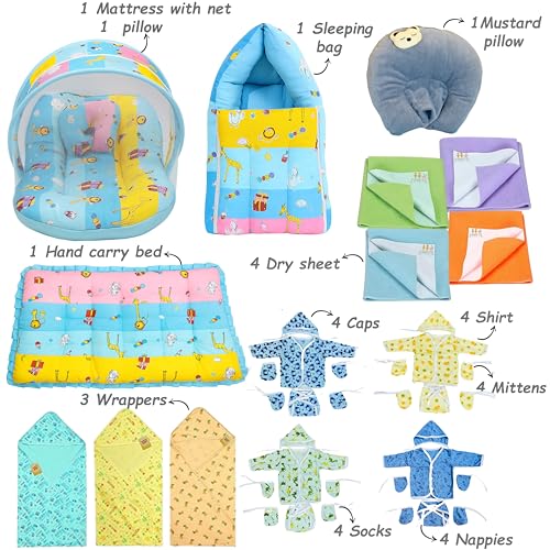 Image of Infantbond by fareto Newborn Baby Bedding Essentials | Daily Needs Items | Hopsital kit Ready Combo | Baby Products All (Pack of 32) (0-6months) (Giffi Blue)