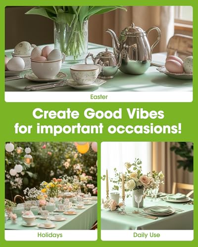 Image of Pureegg Plastic Table Cloth Disposable 8 Pack, 54 x 108 Inch Table Cloths, Easter Party, Decorative Tablecloths, Rectangle, Light, Pastel Plastic Cover, Leakproof & Sturdy, Sage Green