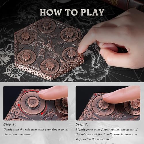 Image of Kabinka DND Dice Set, 7 in 1 Metal Spin-Dial Dice with Storage Bag, Portable Celtic Knot D&D Dice for D4 /D6 /D8 /D10 /D12 /D20 Role Playing Board Games (Red Copper)