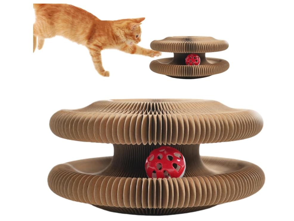 Cat Toy, Cat Scratching Board, Cat Accordion Toy, Foldable Cat Accordion Toy With Bell Balls And Track Adventure, Cardboard Cat Interactive Toy,Kitten Scratcher For Spins