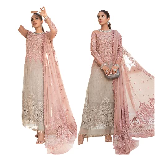 Maria-B Pakistani suits Wedding Dresses Maria B Embroidery Clothes Indian dress chiffon Collection Eid Style Suit Latest Salwar Kameez 2021 pink Stitched 3XL, Pink Grey