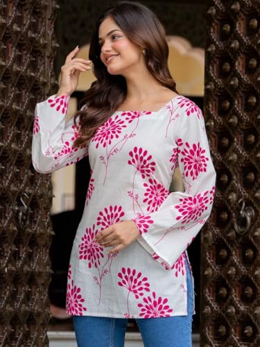 Image of Women's Cotton Printed A-line Straight Short Kurti