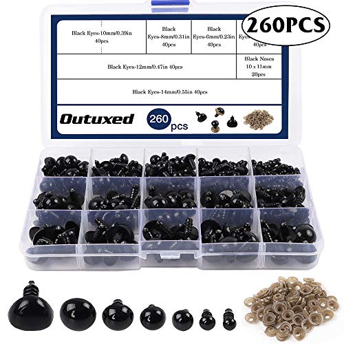 Outuxed Plastic Safety Eyes and Noses with Washers, Craft Doll Eyes, Black Safty