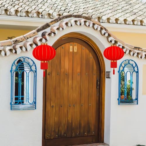 Farolillo de tela flocada con borlas y diseño tradicional para Año Nuevo Lunar 7