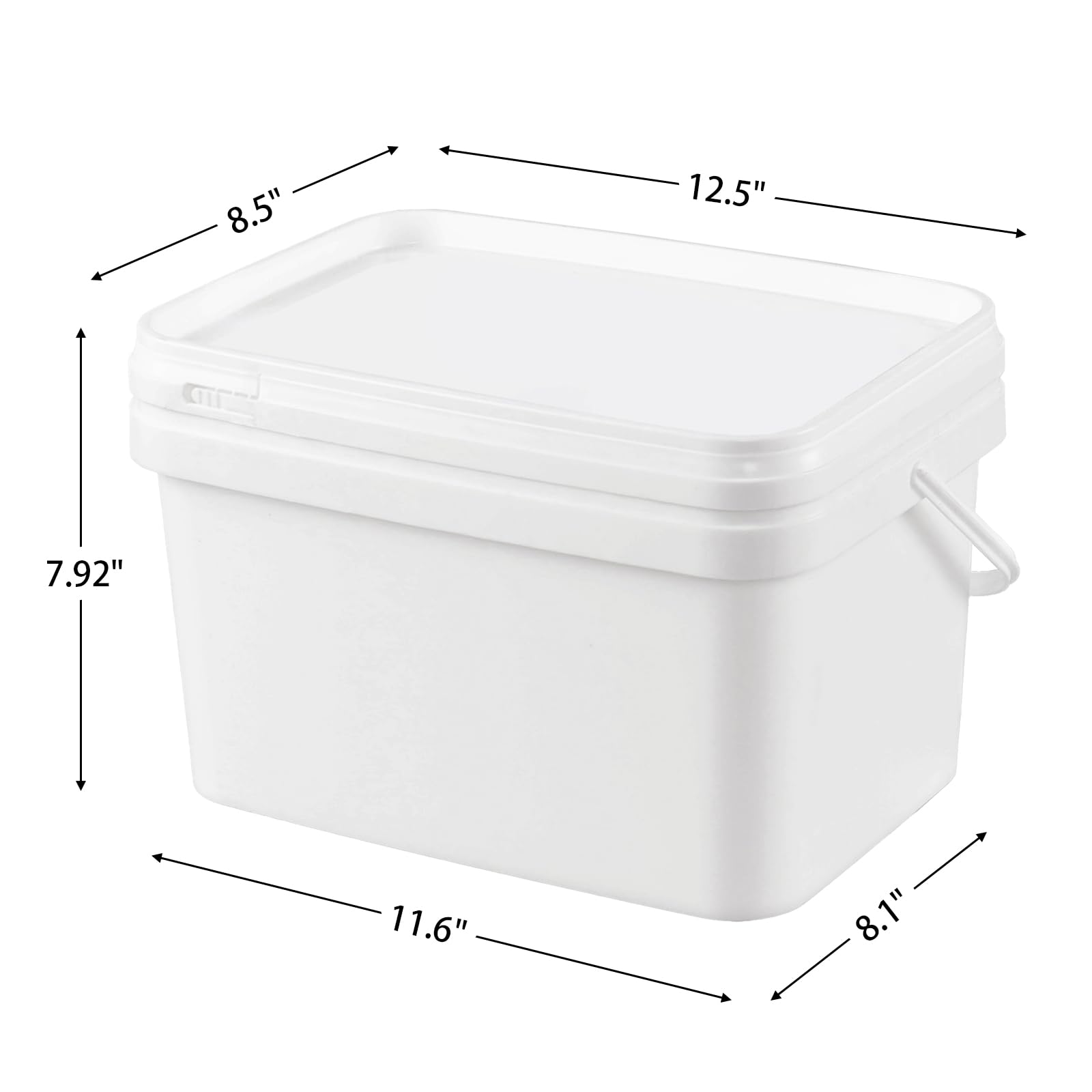 Yesdate 4 Pcs 3 Gallon Rectangle Food Grade Bucket Pail with Airtight Lid, All Purpose Buckets for Storing Dry Food Camping Fishing (White)
