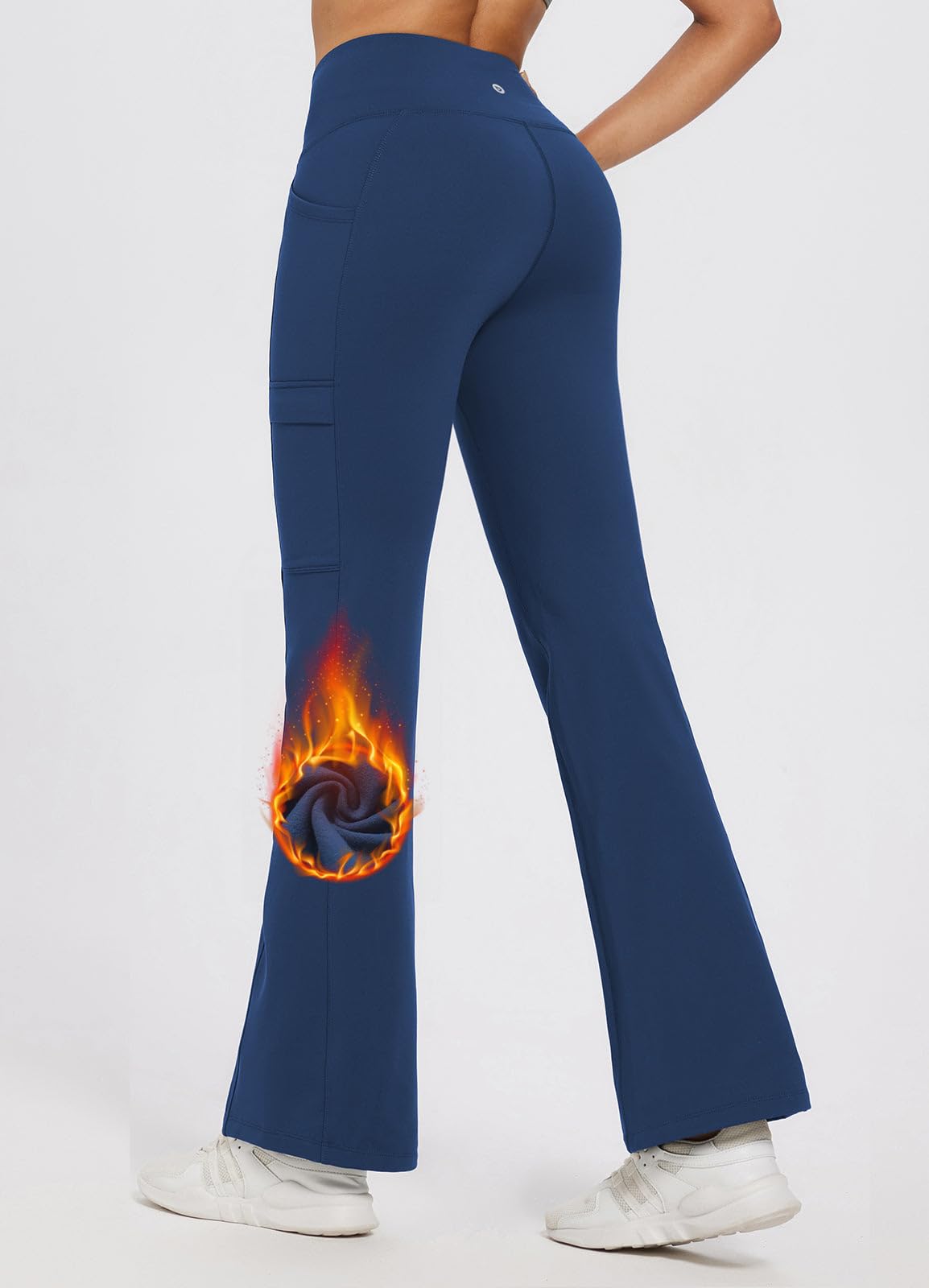 baleaf Pantalon Thermique pour Femme avec Poches randonnée, imperméable Coupe Bootcut Chaud d'hiver Cardamome Bleu Manche XL