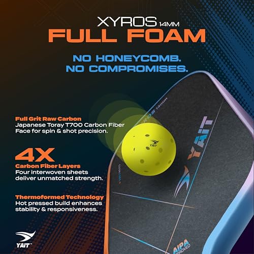 Image of Sports Xyros Foam Pickleball Paddle | 14mm Full Foam Pickle Ball Racket | 1 Year Warranty | CushCore+ Tech|4 Layer Japanese Toray T700 Carbon |AIPA Approved of USAPA Standards| Cover Bag Included