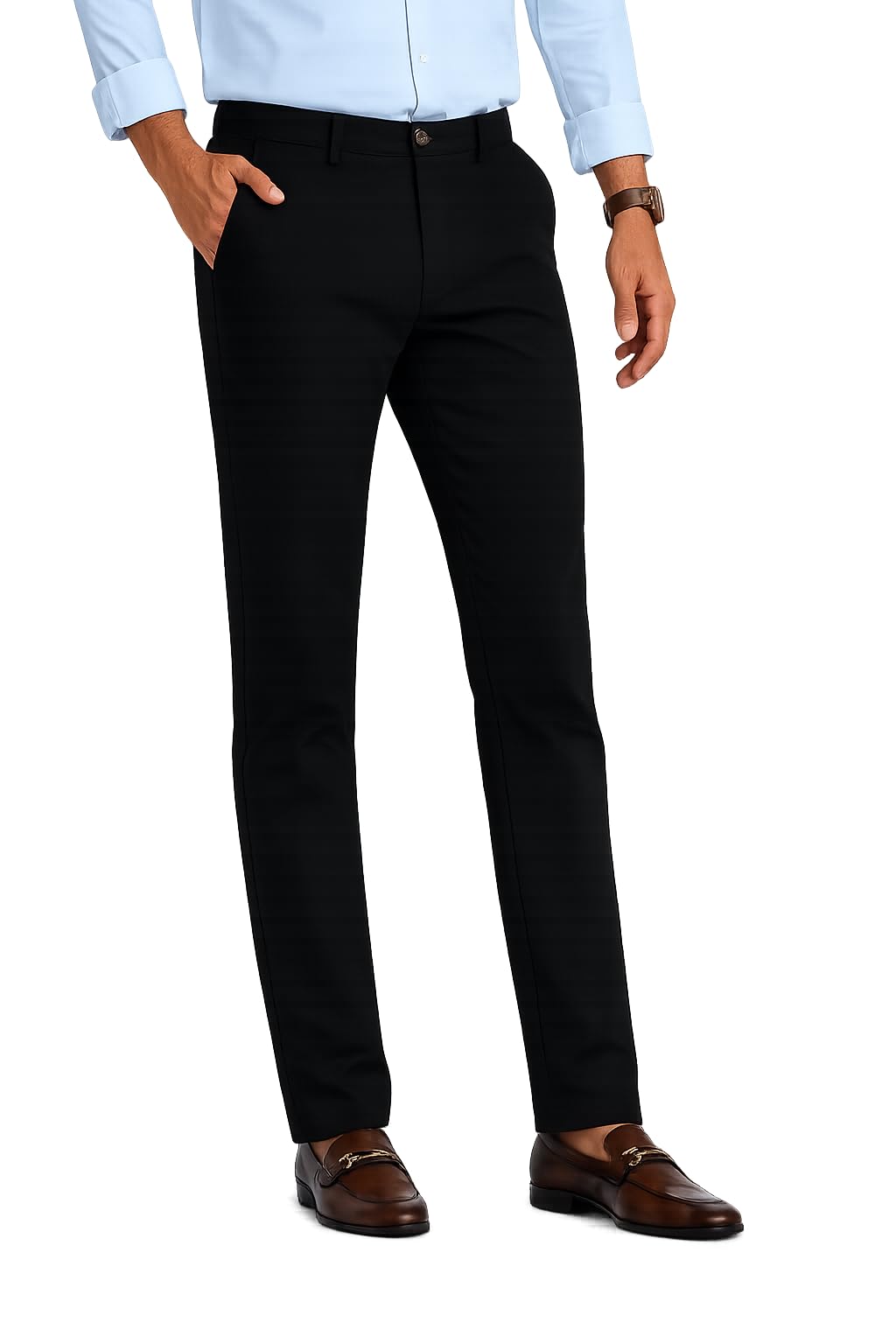 Men's Formal Pants | Classic Fit Office Wear Trousers for Men | Cotton Blend Smart Business Casual Pants Black-image-4