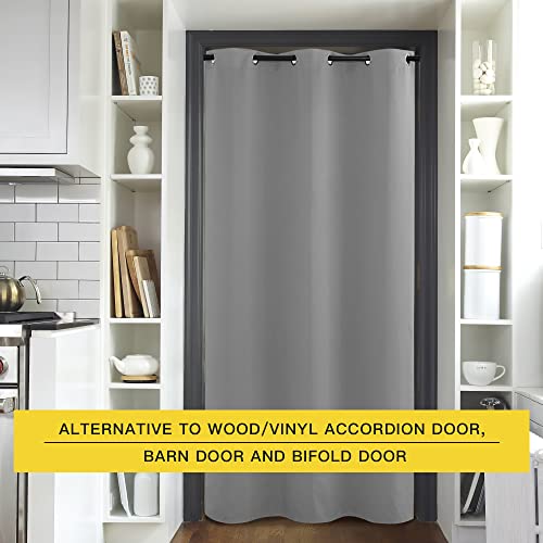 Image of NICETOWN Silver Grey Doorway Curtain Privacy, Door Cover Curtain, Sound Reducing Winter Insulated Thermal Room Darkening Blackout Curtains for Bedroom, 144 inch Length (1 Panel, 5ft Wide by 12ft Long)