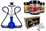 17' 2-hose Blue Hookah Set Nargila Pipe + 1 Hard Hookah Case + 1 Box of Hydro Shisha Flavor  + 10...