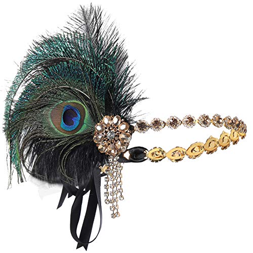 Coucoland Great Gatsby Hoofdband voor dames, jaren 20, met pauwenveren, jaren 20-stijl, voor carnaval of kostuum - Image 3