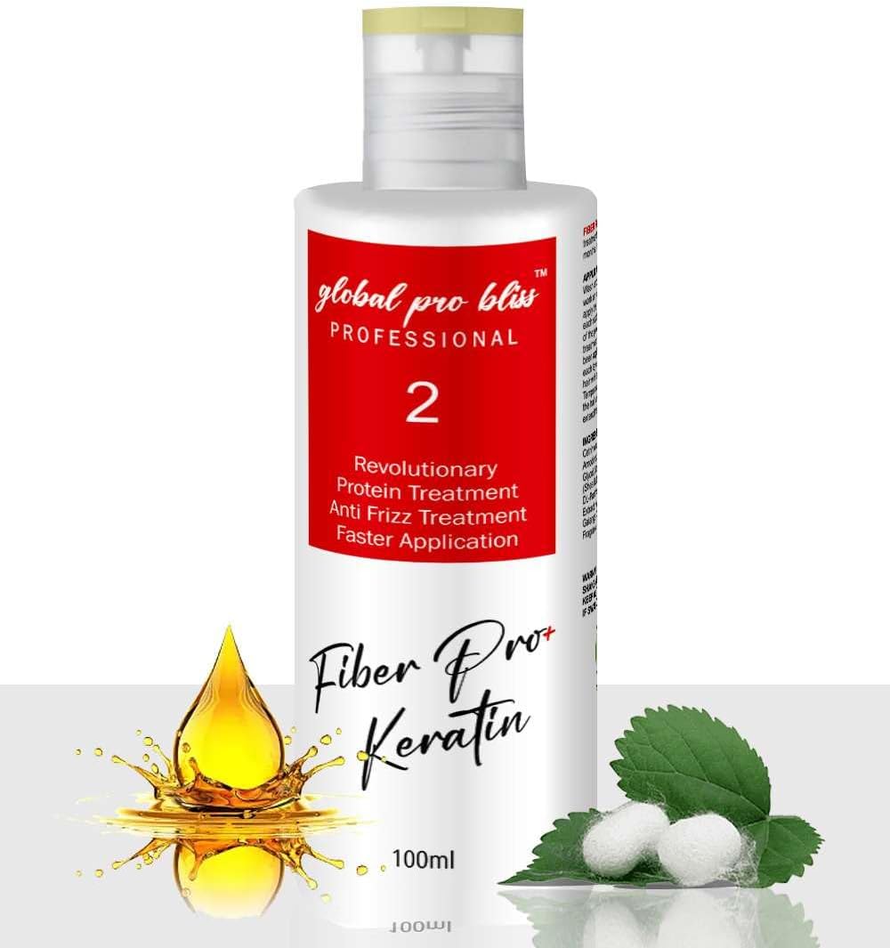 Global Pro Bliss Fiber Pro + Protein Keratin Treatment KT - 100ml | Repairs & Strengthens Hair | Anti-Breakage & Damage Repair | Adds Shine & Luster | Anti-Frizz & Dryness Treatment