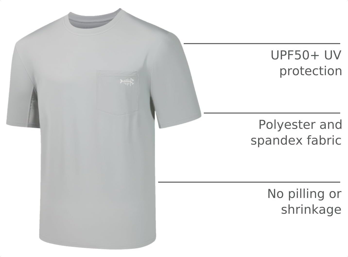 BASSDASH Men’s UPF 50+ Performance Short Sleeve Pocket T-Shirt UV Sun Protection Fishing Hiking Kayaking Sports Shirts