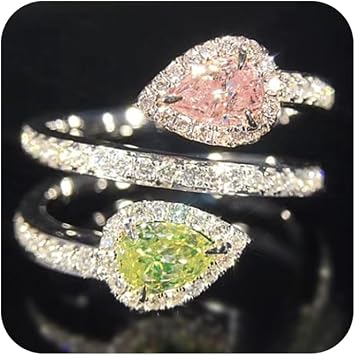 RKKOJJO 925 Sterling Silver Cubic Zirconia Ring Pear Diamond Ring Engagement Ring Wedding Band Rings for Women