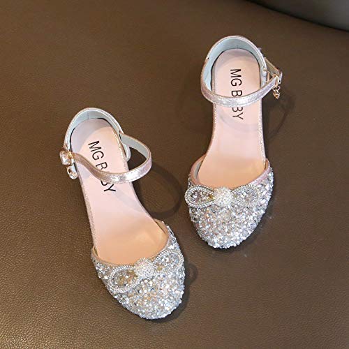 EnJoCho Little Kids Girls Crystal Bling Bowknot Sandals Glitter Rhinestone Dress Pumps Princess Mid Heels Party Dance Shoes4
